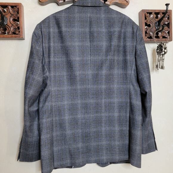 Joseph Abboud Heritage Marzotto Super 110s 100% Wool Gray Blue Plaid Blazer✨️44R - Picture 14 of 15